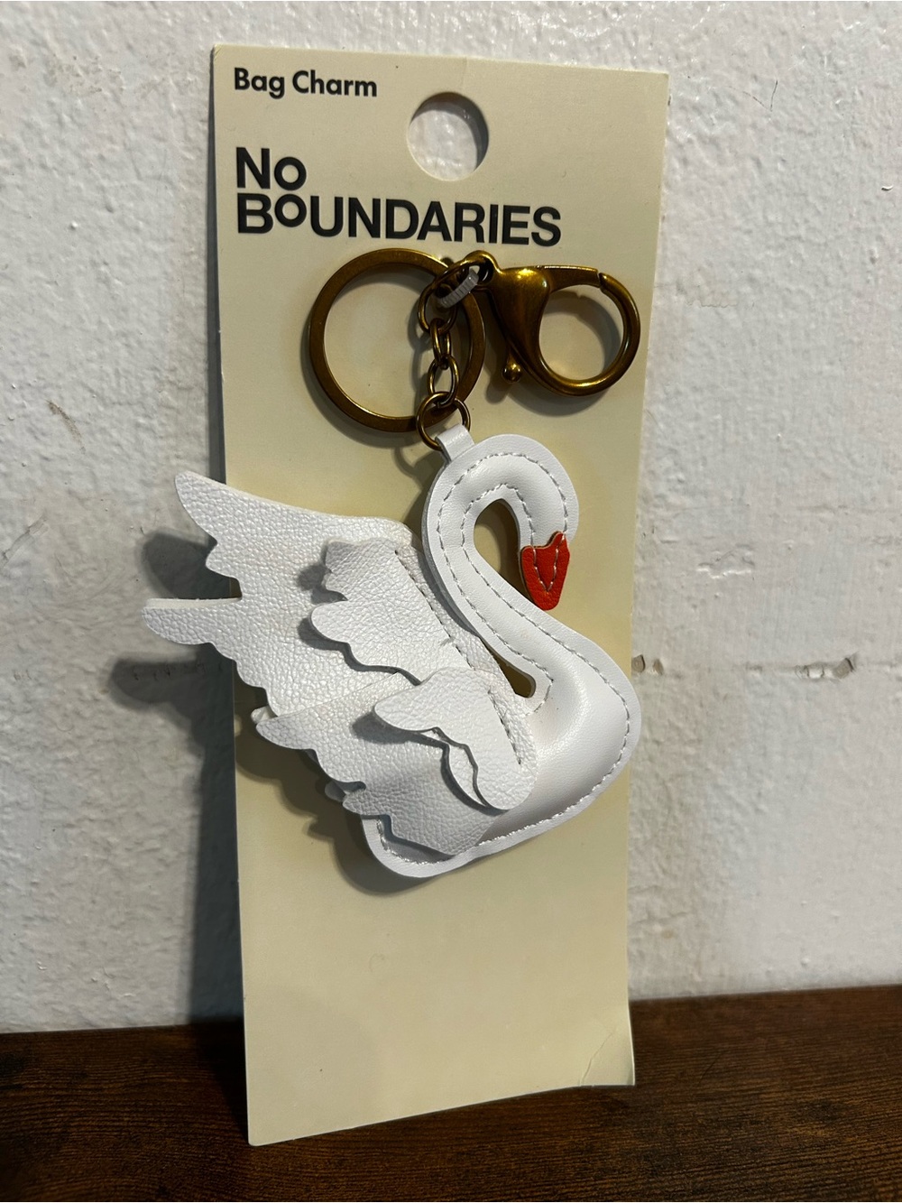 No‎ Boundaries White Swan Keychain with Red Beak and Gold Hardware